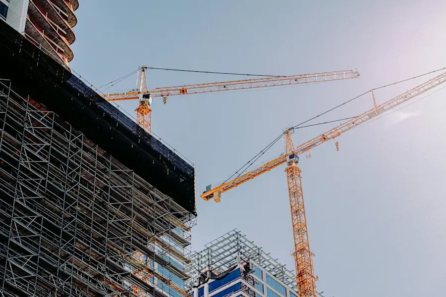 Tower cranes over a building under construction