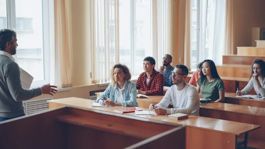 Teacher lecturing a class of students