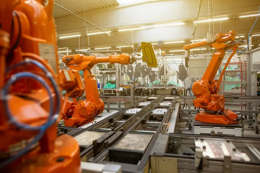 Robotic arms on a factory line