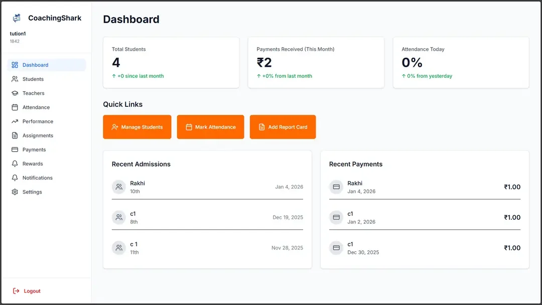 Coaching Shark website designed and built by Crayora